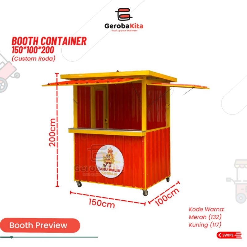 booth kontainer ukuran 150x100x200 lantai,roda