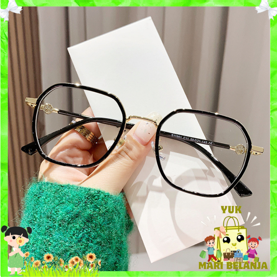 YMB Kacamata Anti Radiasi 6637 Kaca Mata Poligonal Wanita Pria Frame Sunglasses Lensa Transparan Fas