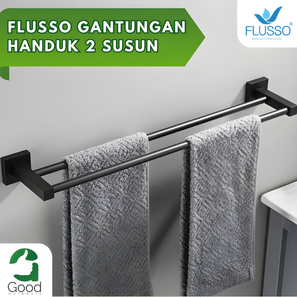 Flusso Gantungan Handuk Kamar Mandi Tempel Dinding / Gantungan Serbaguna 2 Susun 5 Ukuran