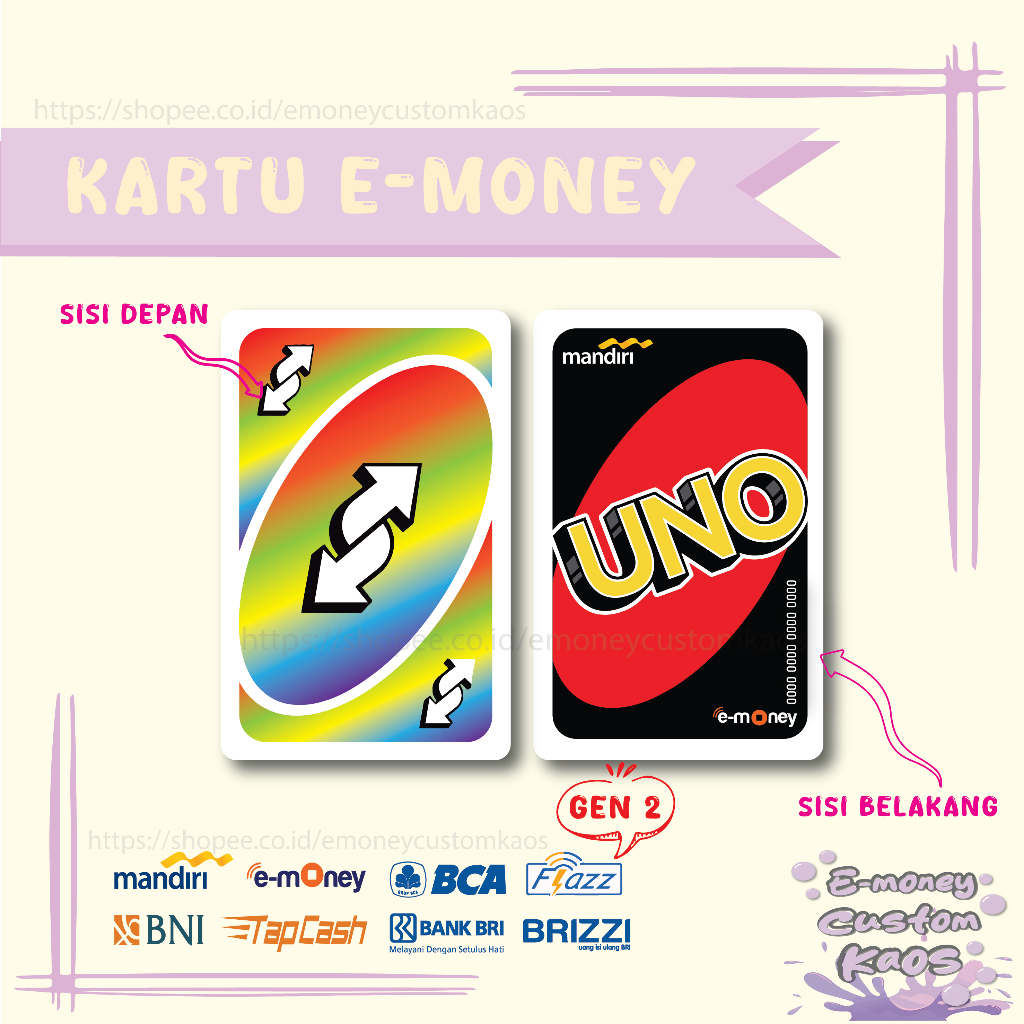 KARTU EMONEY UNO CARD REVERSE RAINBOW MANDIRI FLAZZ BCA GEN 2 BNI TAPCASH BRIZZI BRI - 2 SISI