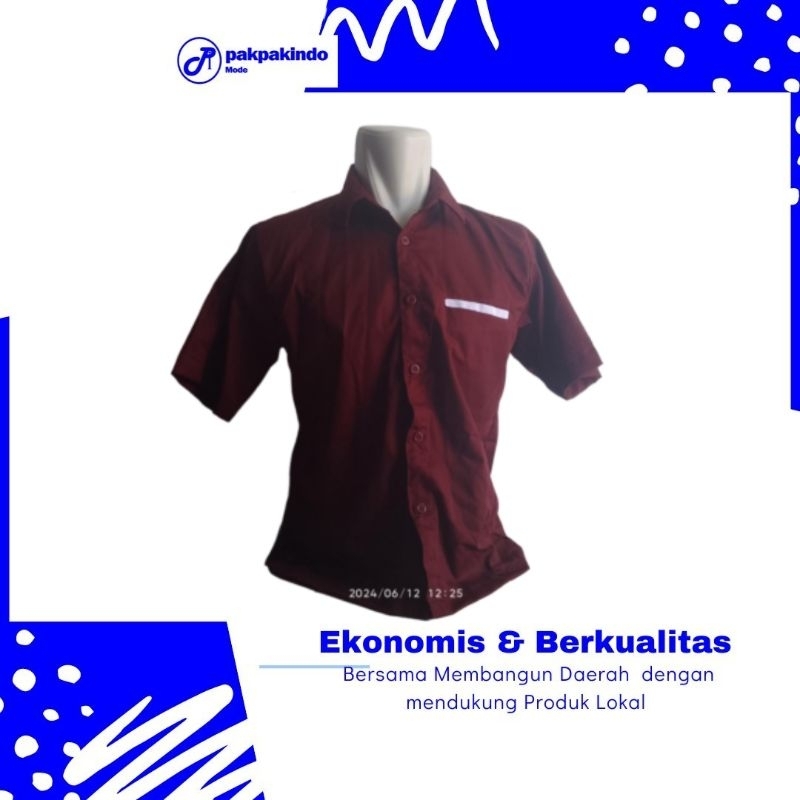 BAJU KEMEJA POLOS PDH SERAGAM KERJA DINAS HARIAN UNIFORM MERAH MAROON LENGAN PENDEK PRIA WANITA