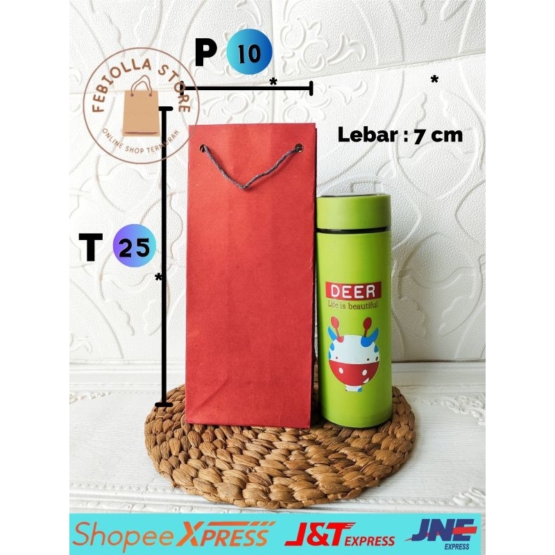 

paper bag botol minum souvenier 11x7x25 goodie bag mini tas ulang tahun anak -paperbag polos merah