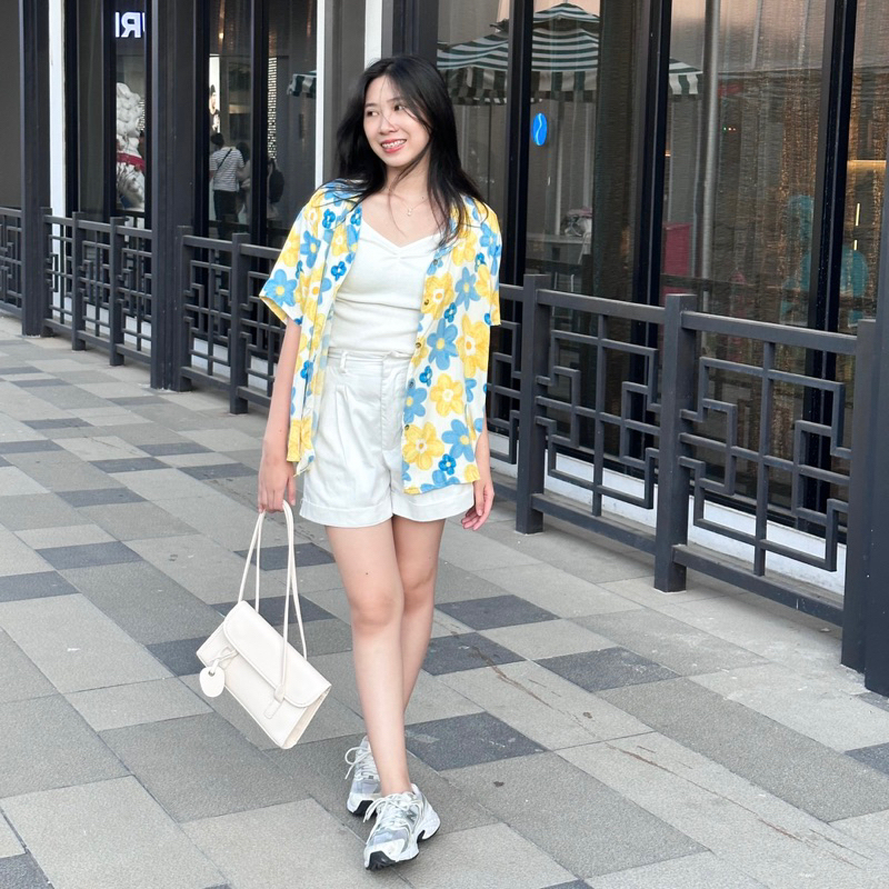 Atasan Kemeja Wanita Hawai Pattern Oversize Rayon