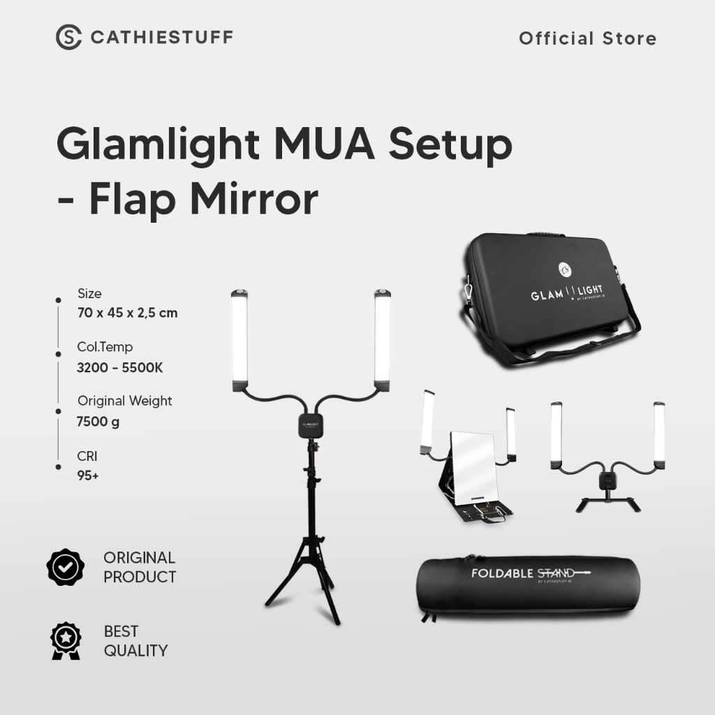Cathiestuff Glamlight MUA Setup - Flap Mirror Lampu Rias Professional MUA Premium Multifungsi