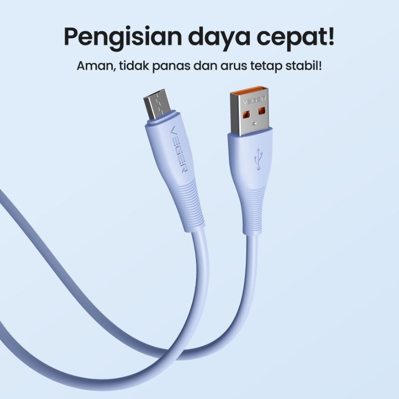 Promo Kabel Data Veger: V250 Micro, V260 Tipe-C, V270 Lightning - Cepat & Murah