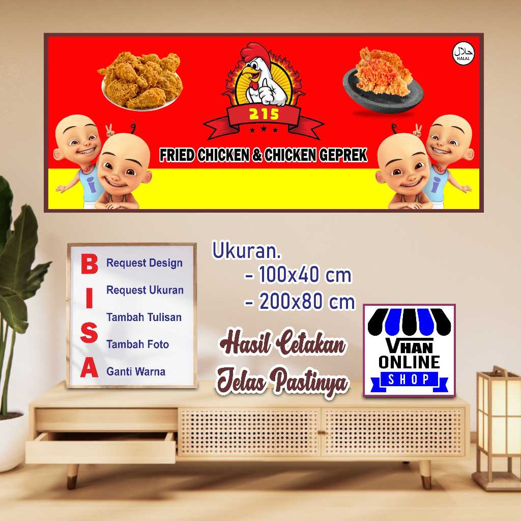 Custom Banner Spanduk MMT Ayam Crispy dan Ayam Geprek Bagus Murah