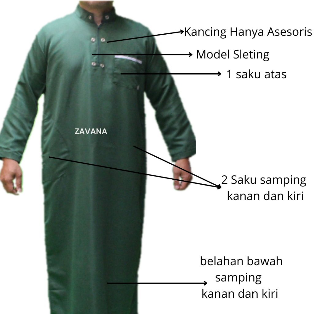 Jubah Gamis Pria Adem Ukuran S-3XXL  Baloteli Warna Hijau Botol Tanpa Label Baju GMS-001