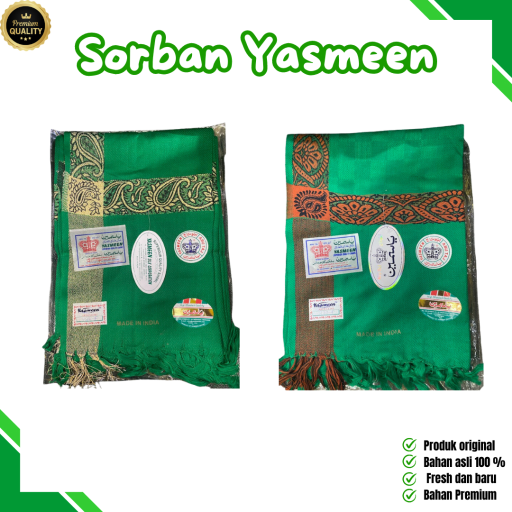 Sorban Kashmiri Yasmeen Hijau Polyster / Sorban Impor India / Sorban Hijau Panjang / Green Shawl