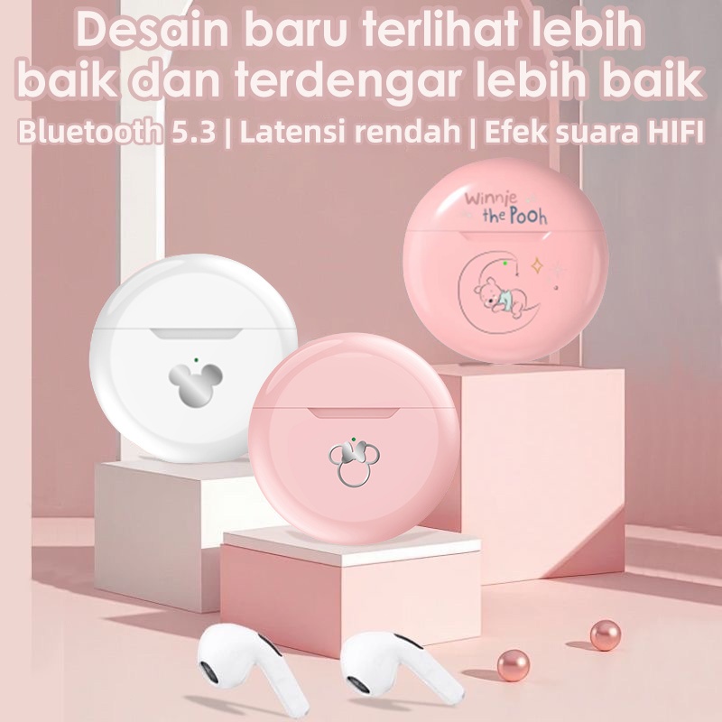 Headset Bluetooth nirkabel TWS merek bersama Disney, headset olahraga berpenampilan menarik dan lucu
