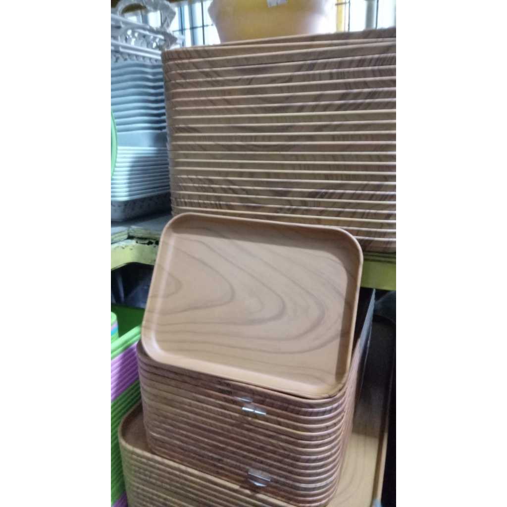 NAMPAN PLASTIK MOTIF KAYU 20X15 cm WADAH SAJI NAMPAN TATAKAN WADAH
