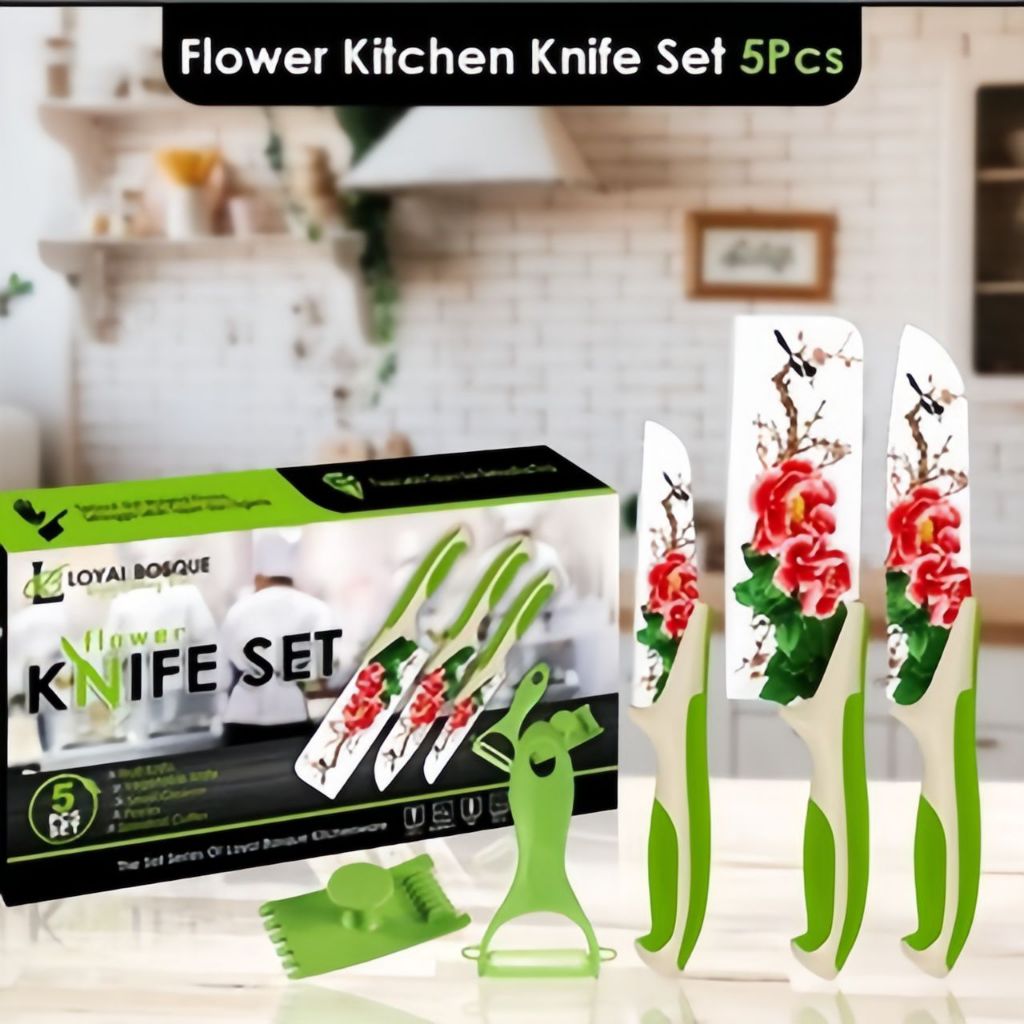 [COD] PISAU SET 5IN FLOWER ANTI LENGKET / PISAU DAPUR MOTIF BUNGA ISI 5 PCS