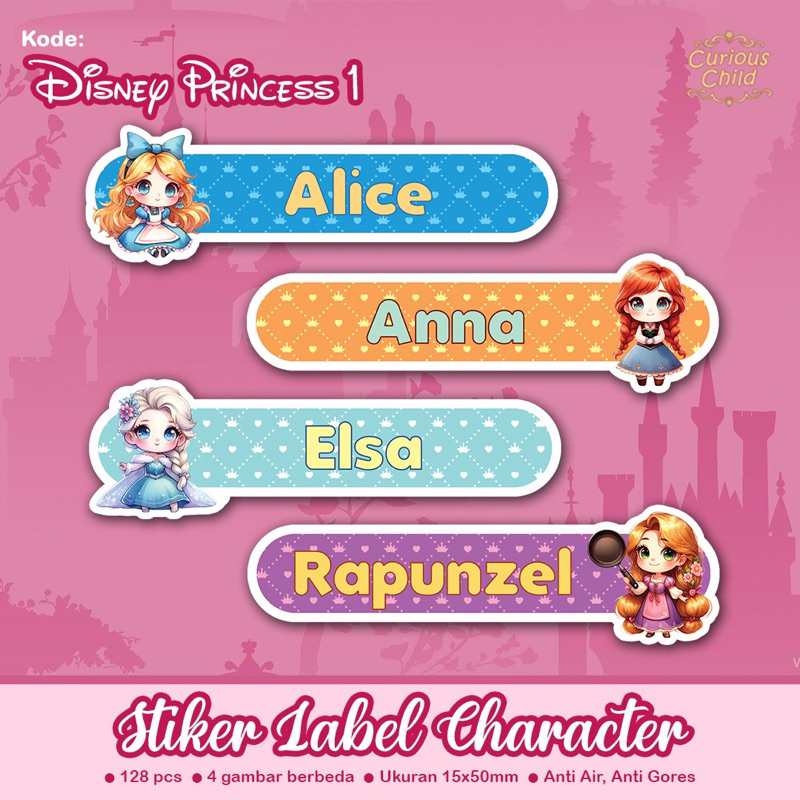 

[curiouschild.label] - 128 pcs Sticker Nama Waterproof - Disney Princess