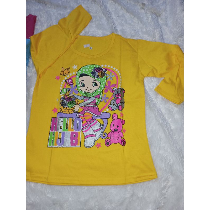 KAOS MOTIF HIJAB UNTUK ANAK/KAOS MUSLIMAH ANAK PEREMPUAN KAIN TEBAL