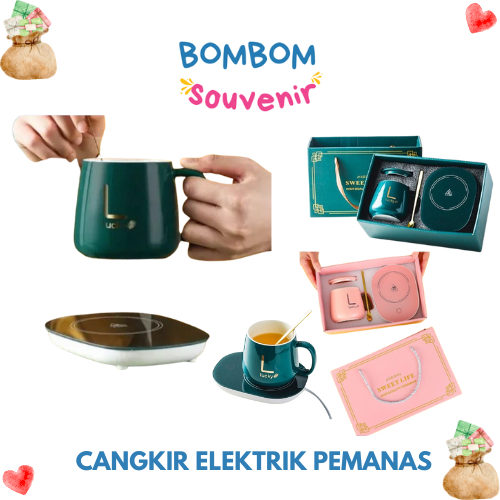 Mug Cangkir Elektrik Set Keramik Pemanas 55 Derajat Penghangat Kopi Gelas Mewah Keramik Listrik dan 