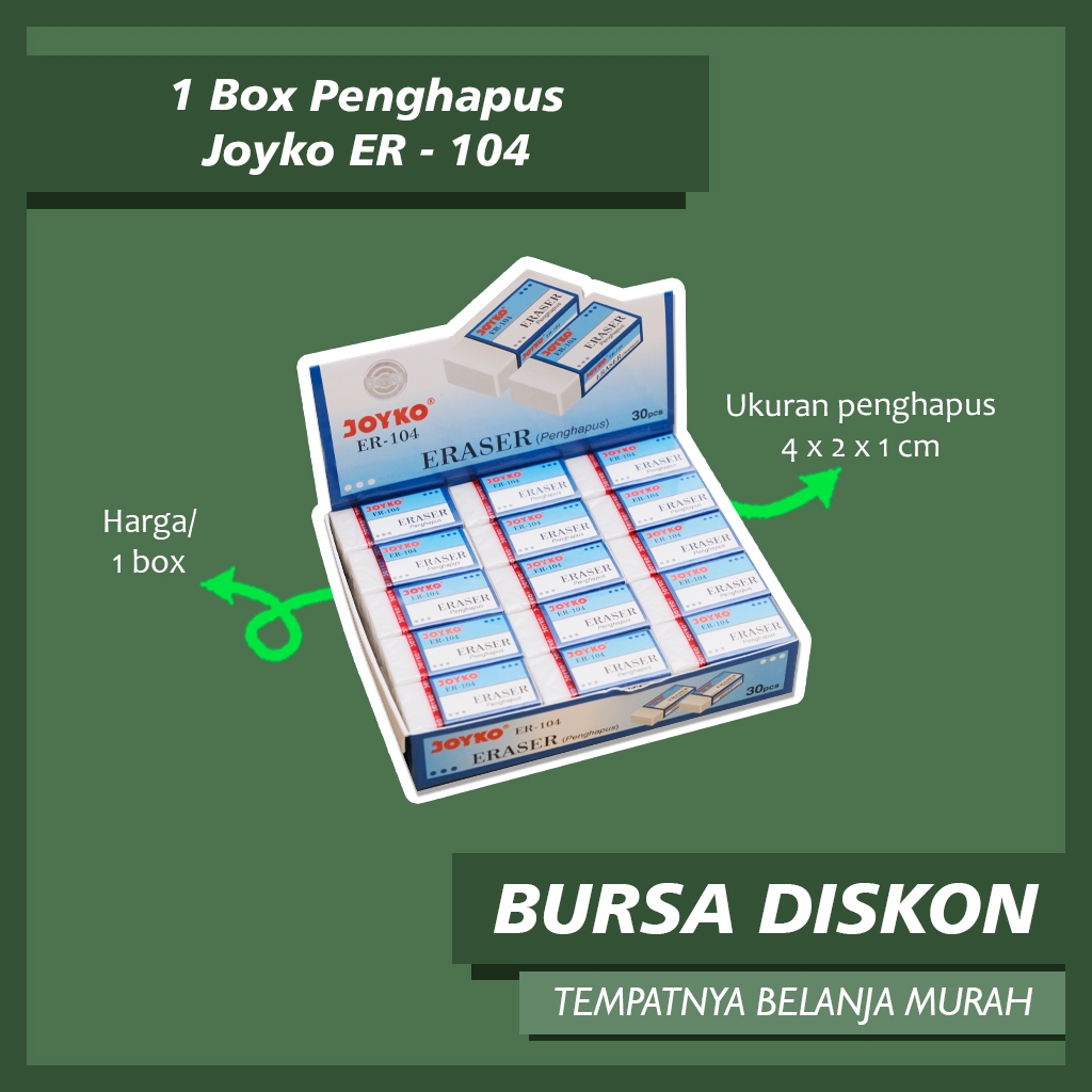 

1 Box Penghapus Joyko ER - 104 Putih Original Eraser Setip Stip Karet Hapusan Pensil