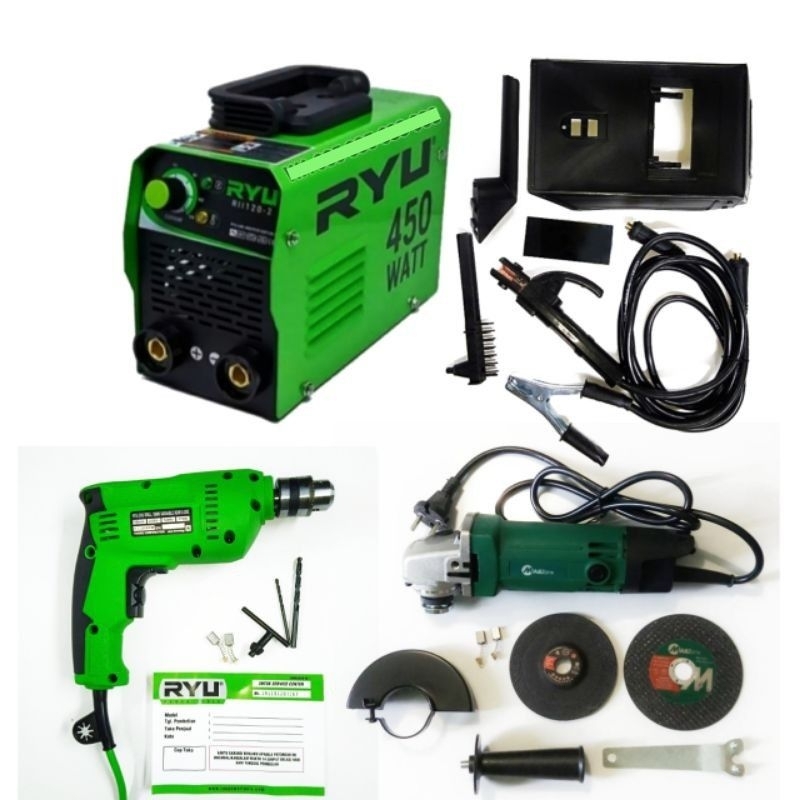 Paket las Ryu 450 Watt bor ryu 10mm dan gerinda mailtank 4in