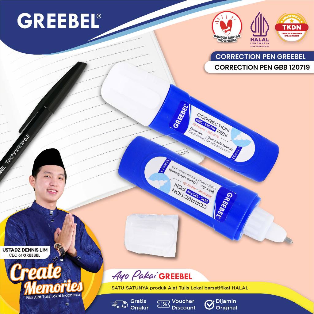 

TIPEX CAIR WARNA BIRU CORRECTION PEN CEPAT KERING GREEBEL