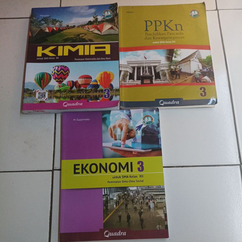 buku pelajaran quadra SMA kelas XII/3 kurikulum 2013 edisi revisi terbaru PPKn, ekonomi, kimia origi