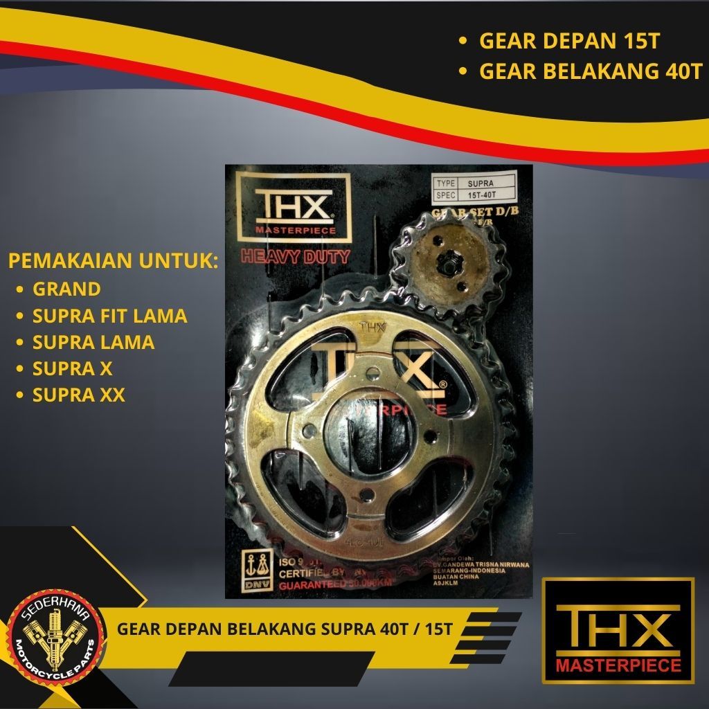GEAR GIR DEPAN BELAKANG GIGI TARIK SUPRA / SUPRA X / GRAND / SUPRA FIT LAMA SEPUHAN BAKAR 40T-15T / 