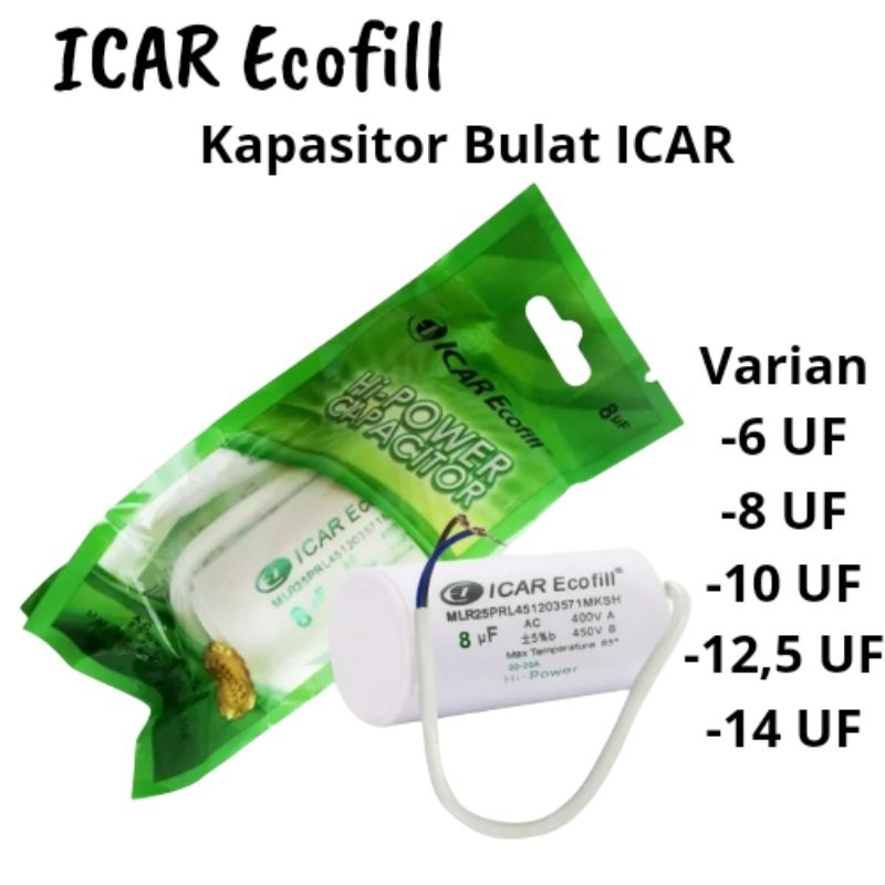 JHTeknik Kapasitor Bulat ICAR Ecofill 6 UF,8 UF,10 UF,12,5 UF,14 UF,30 UF