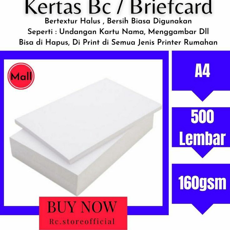 

RR87L8673 5 Lembar A4 hight quality Kertas Bc Briefcard 16gsm putih