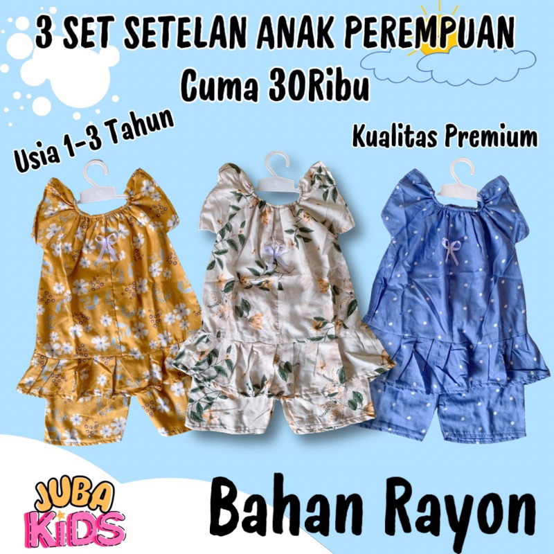3 SET SETELAN ANAK PEREMPUAN | ONE SET ANAK 1-3TAHUN | BAJU ANAK PEREMPUAN