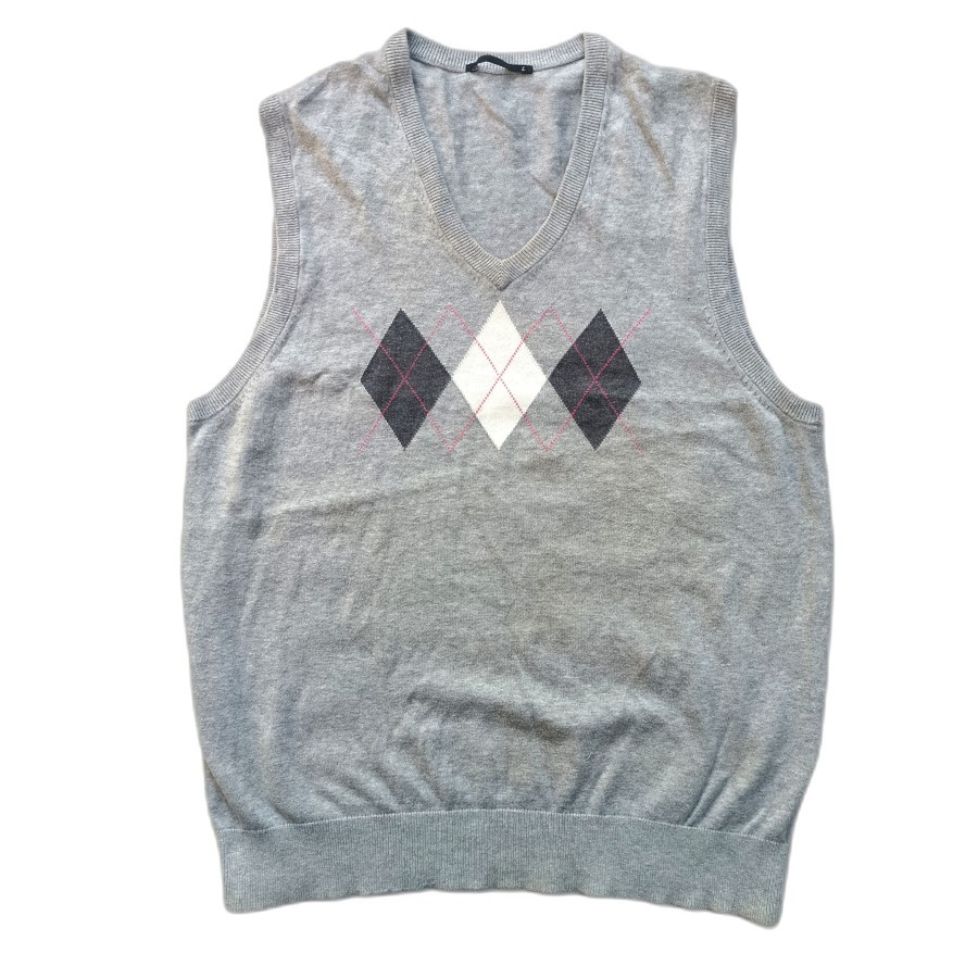 rompi uniqlo knit argyle v neck vest casual oldmoney