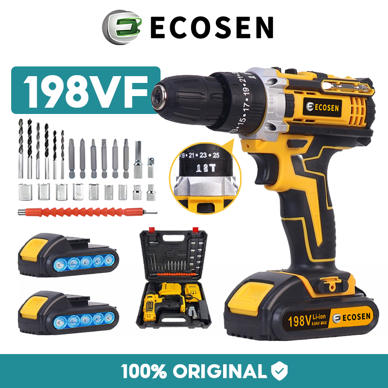 ECOSEN 198Vf Mesin Bor Impact Drill (Tanpa Kabel) Bor Tanpa Kabel Bor Listrik Bor Tangan Listrik