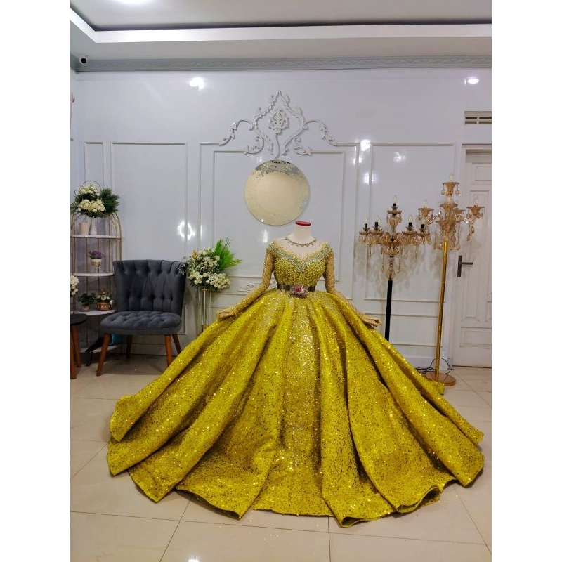 GAUN BARBIE CANTIK BELIMBING BEREKOR/BAJU PENGANTIN MODERN/GAUN WEDDING PAYET MUTIARA/GOWN PENGANTIN
