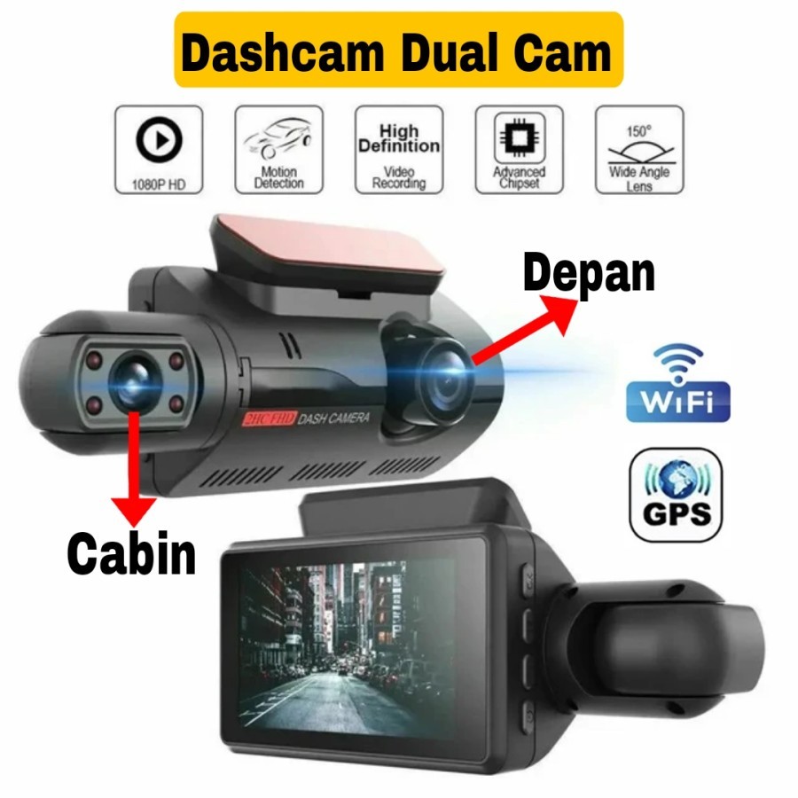 dashcam mobil wifi dual camera IPS 3inch dvr gps kamera mobil a68