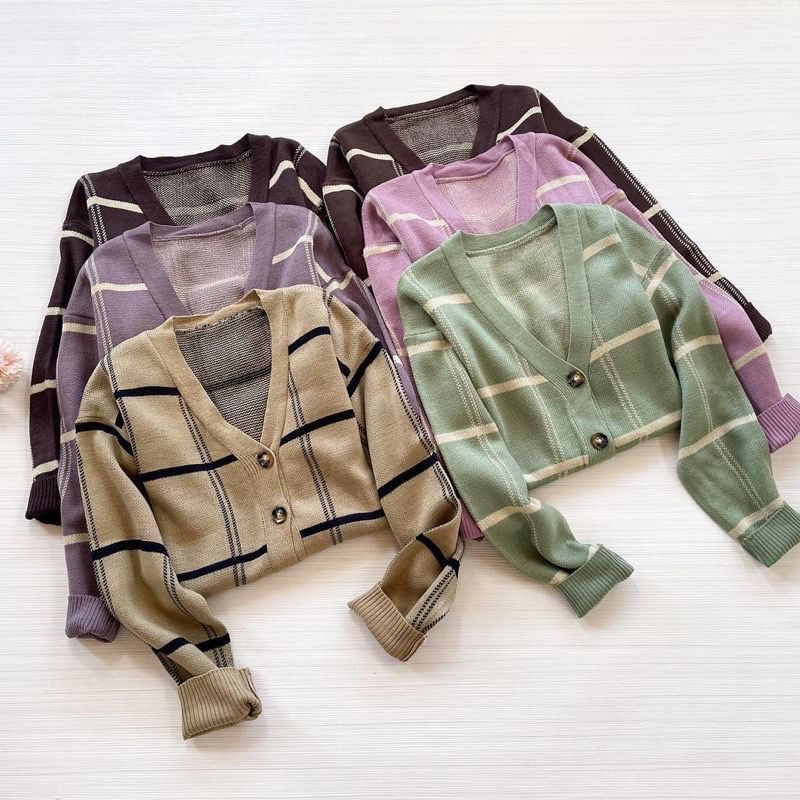 MINGYU CARDIGAN Rajut Premium Motif Kotak