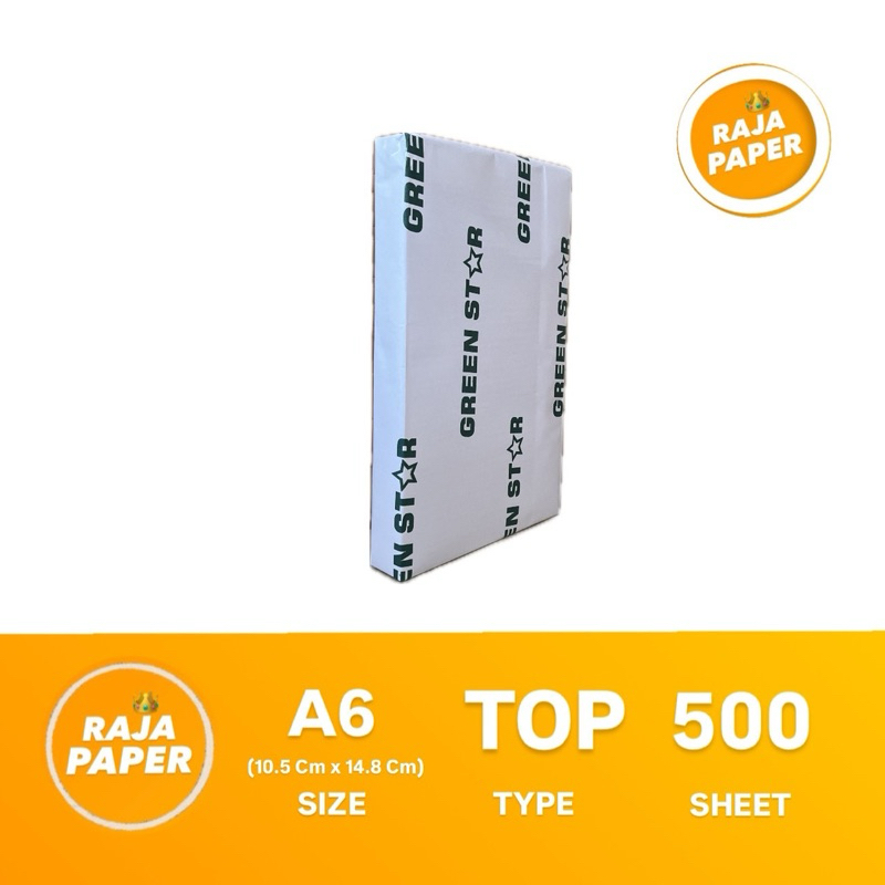 

Kertas NCR " Top " A6 GREEN STAR 500 Lembar 55 GSM , 1 Rim ( 105 Mm x 148 Mm ) / ( 10.5 Cm x 14.8 Cm ) 55 GR Non Carbon Required.