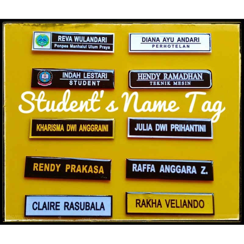

Name Tag - Papan Nama Dada - Sekolah - Pondok Pesantren - Resin Viberglass - Murah - Jumlah Banyak Harga Nego - Peniti - Magnet