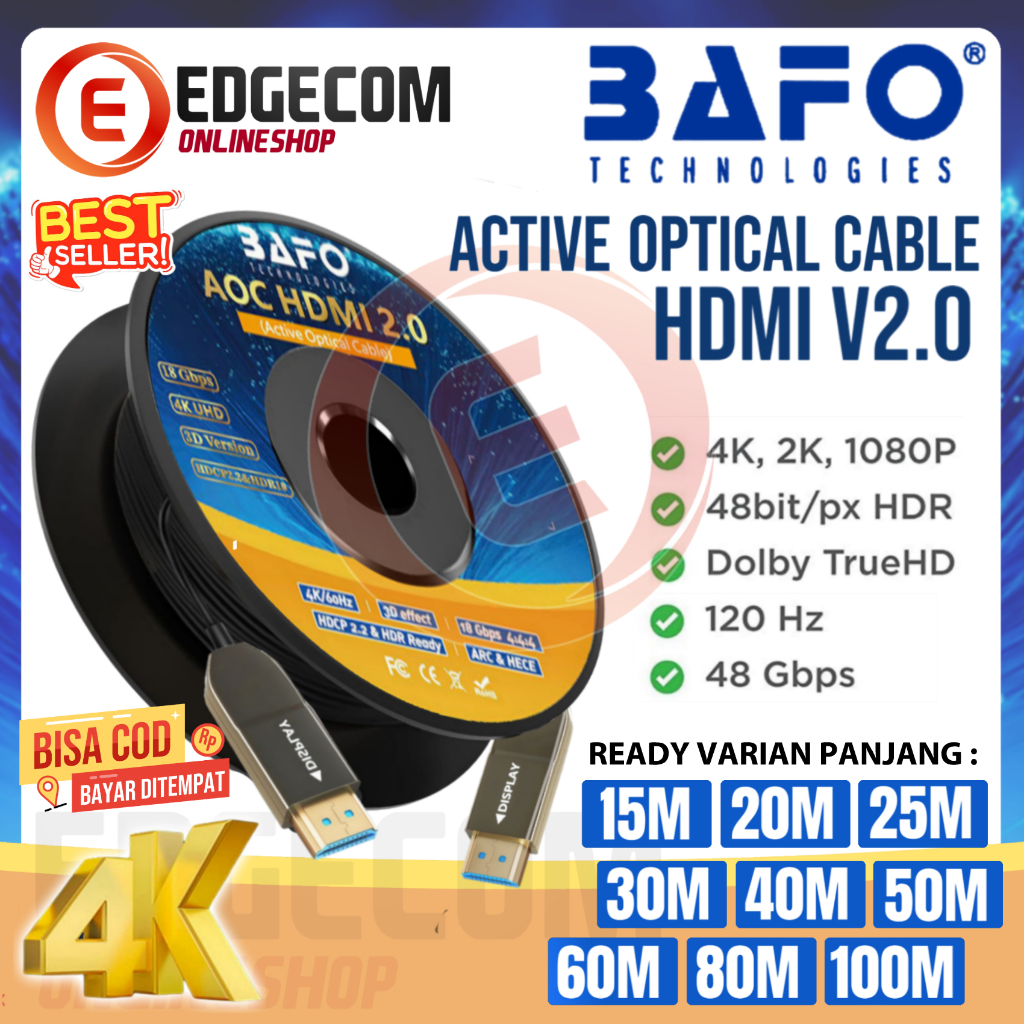 BAFO Kabel HDMI FO Fiber Optic / Optik V2.0 4K 3D ARC 10/15 / 20 / 25 / 30 / 40 / 50 / 60 / 80 / 100