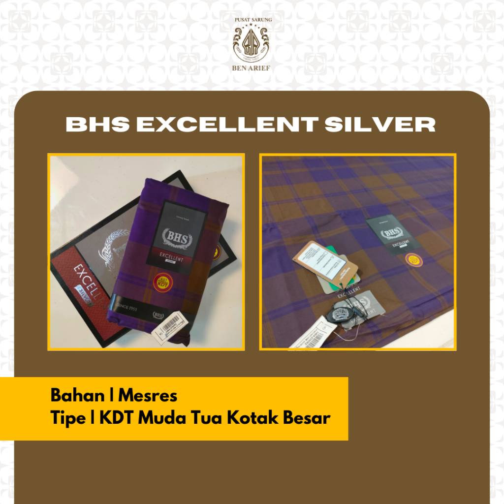 Sarung BHS Excellent Silver E51 Katun Mercerized KDT Muda Tua Kotak Besar Muslim Dewasa Kain Lembut 