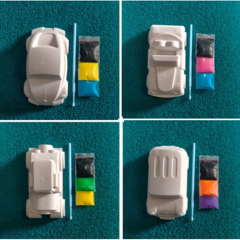 Mainan edukasi anak, mewarnai patung lukis gypsum karakter mobilan, patung miniatur / souvenir