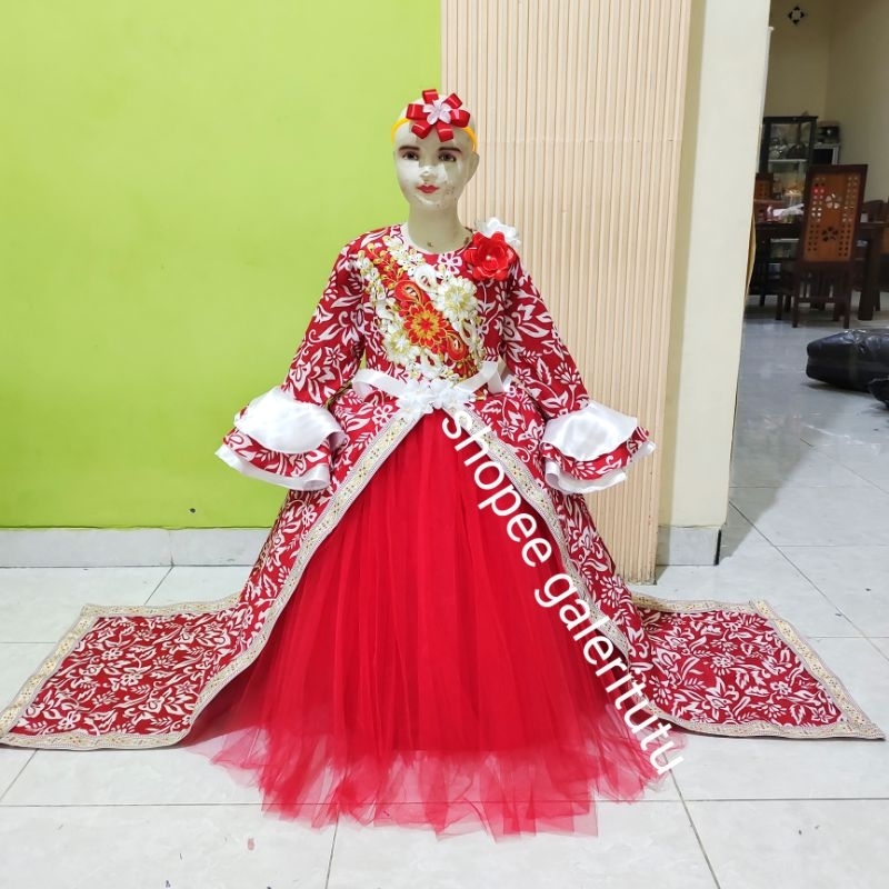 dress batik/kostum batik fashion show anak perempuan bisa request warna free bando