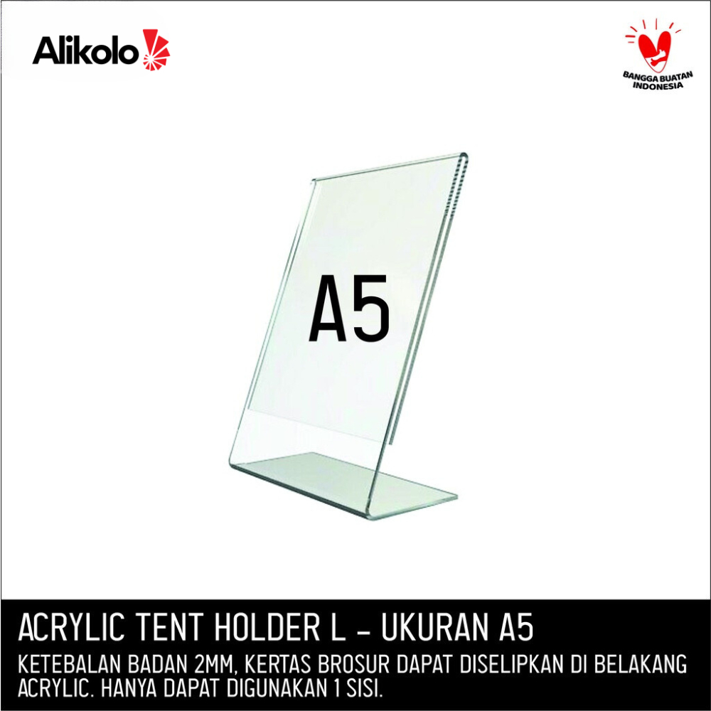 

Akrilik Tempat Brosur A5 / Acrylic Tent Card Holder Stand 2 sisi A5 Type-L