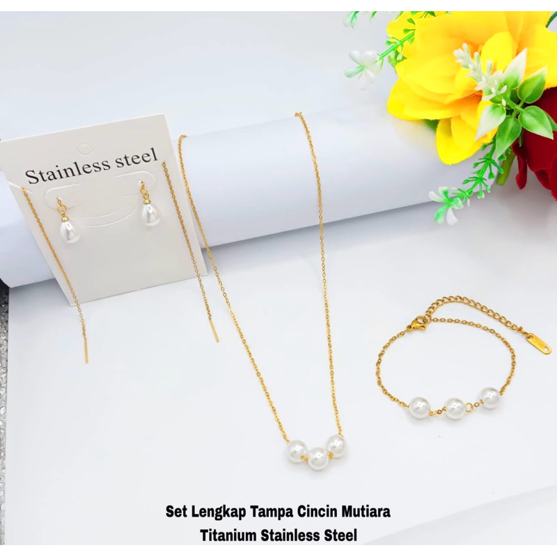 Set perhiasan Mutiara Titanium aksesoris wanita