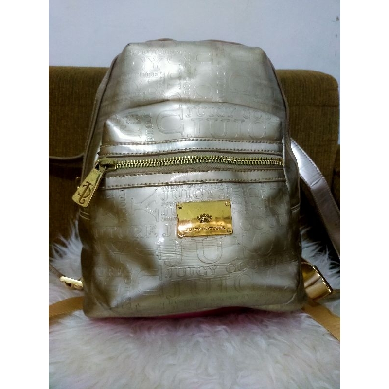 Tas ransel Juicy Couture backpack Vinyl Juicy Couture gold preloved good condition murah murce boleh