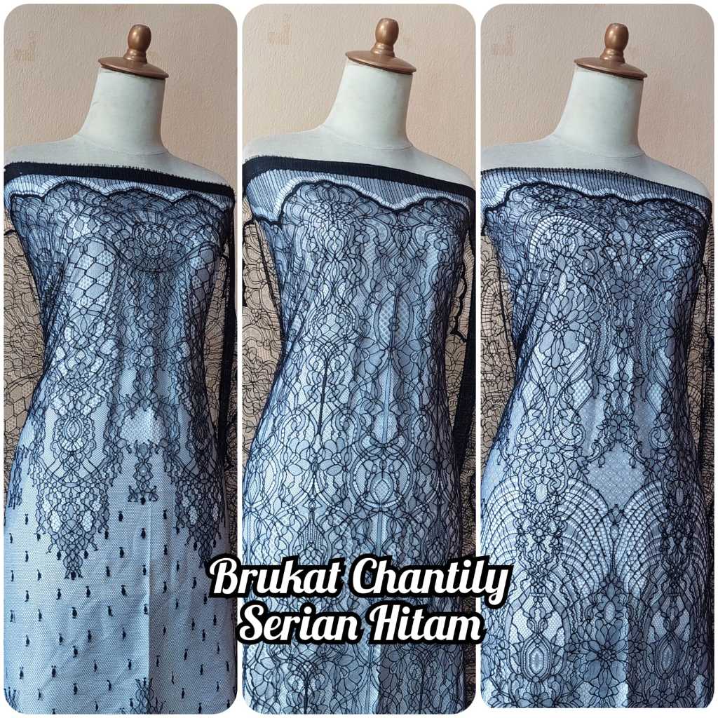 Kain Brokat Chantily Serian Warna Hitam ,  Bahan Kebaya Bali Modern TREND PROMO