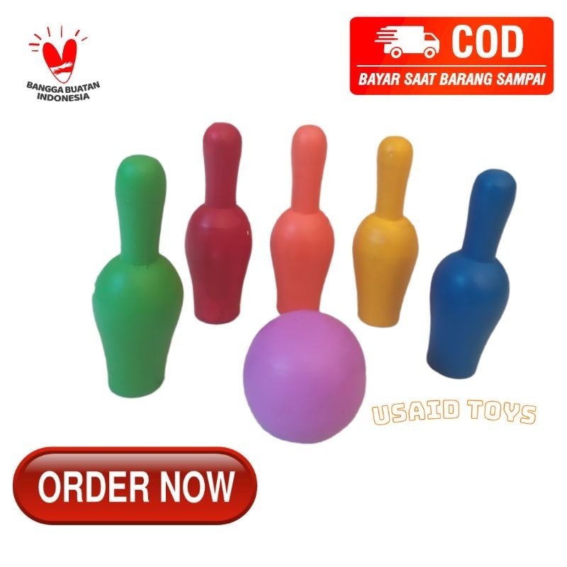Mainan anak bowling kayu mainan edukasi