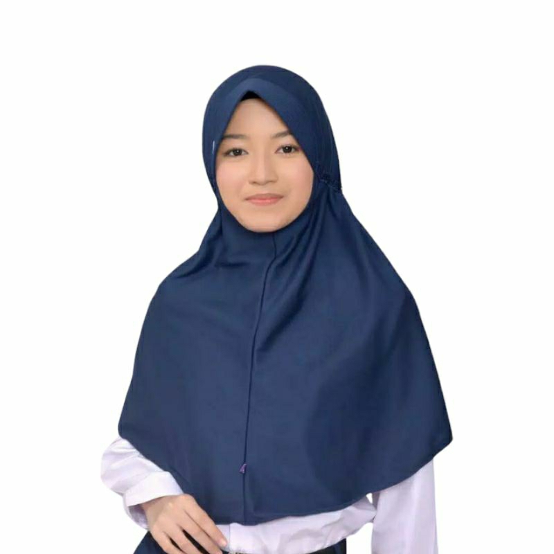 Jilbab Bergo Sekolah Warna Biru Dongker Navy Ukuran 70x80 CM Untuk SMP & SMA Kerudung Biru Dongker