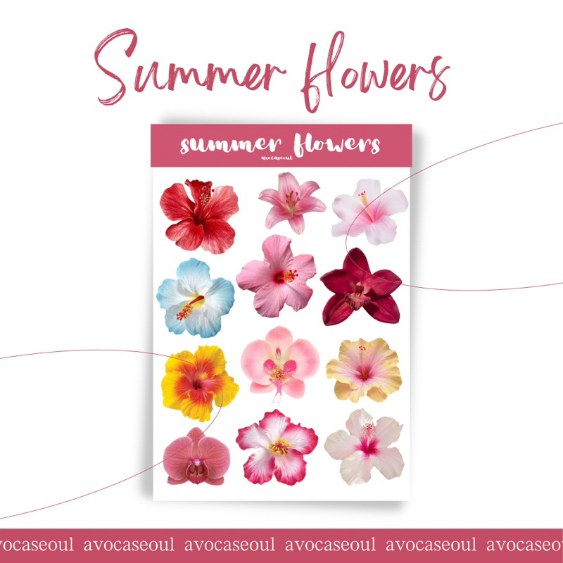

sticker sheet summer flowers aesthetic ins korea untuk dekorasi scrapbook, deco pola, journaling, phonecase, headphone, stiker lucu