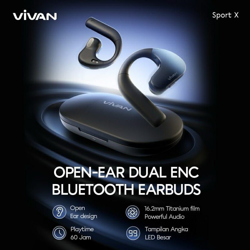 HEADSET VIVAN SPORT X OPEN EAR TRUE WIRELESS EARBUDS TWS ORIGINAL IP65 WATERPROOF ENVIRONMENTAL NOIS