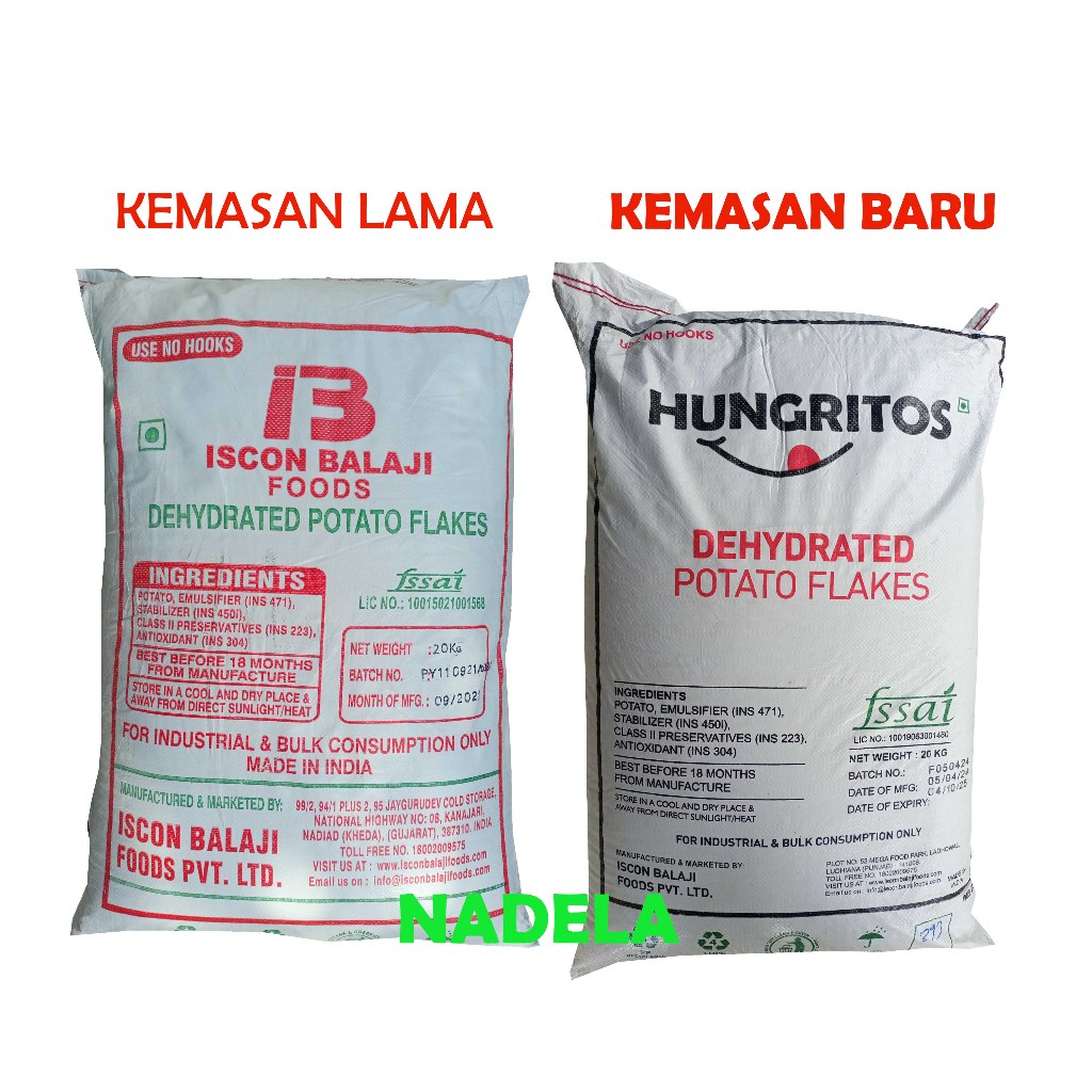 

Tepung Kentang Potato Flakes Kasar Iscon Balaji India 1 sak / 20kg Halal Murah Berkualitas Khusus Pengiriman Instant Grab Gojek