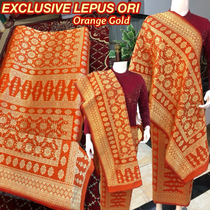 Exclusive Songket Lepus ORI Orange Gold Gradiasi Berlian /Lepus Gebeng warna ORI /songket tenun asli