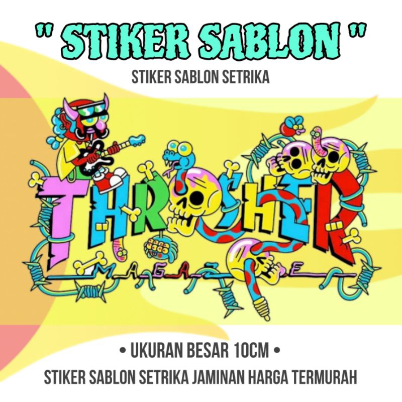 

Stiker sablon setrika brand Thrasher ukuran 10cm siap press Stiker sablon dtf termurah