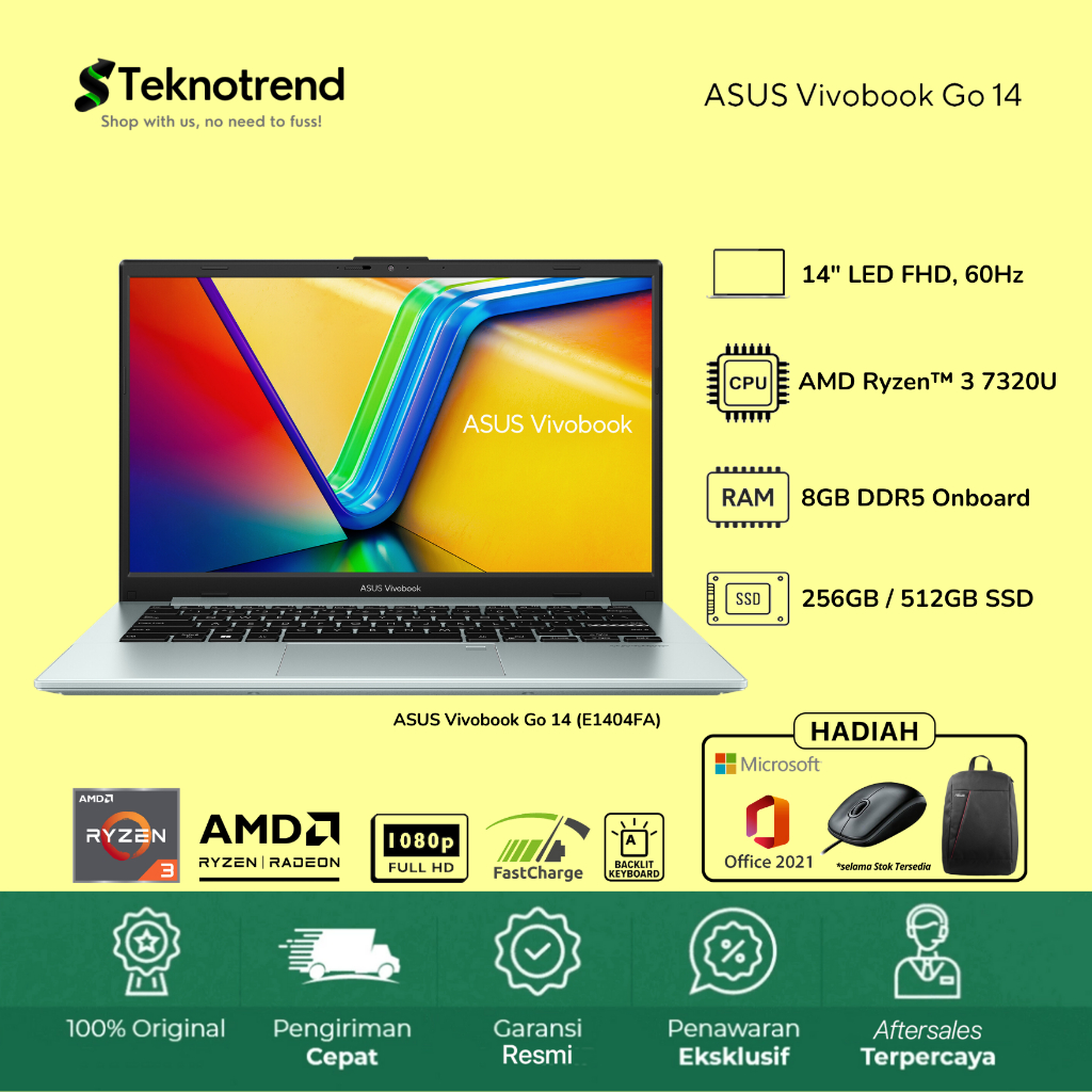 ASUS Vivobook Go 14 E1404FA Ryzen 3 7320U [ 8GB / 512GB ] 14" FHD