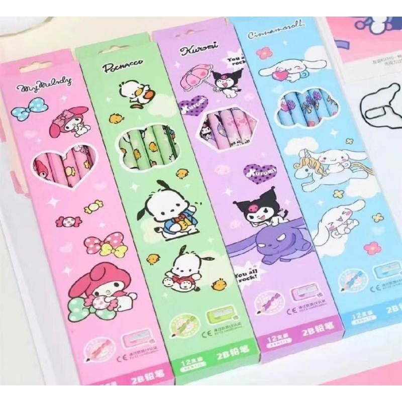 

[ZEN] Pensil 2B Sanrio Box Karakter Motif Sanrio Isi 12Pcs Free Serutan